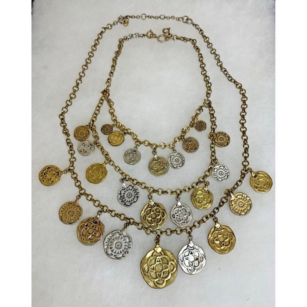 Vintage CAbi Coin Charm Necklace Bracelet Set Gold Silver Tone Convertible 3pc - Picture 2 of 16